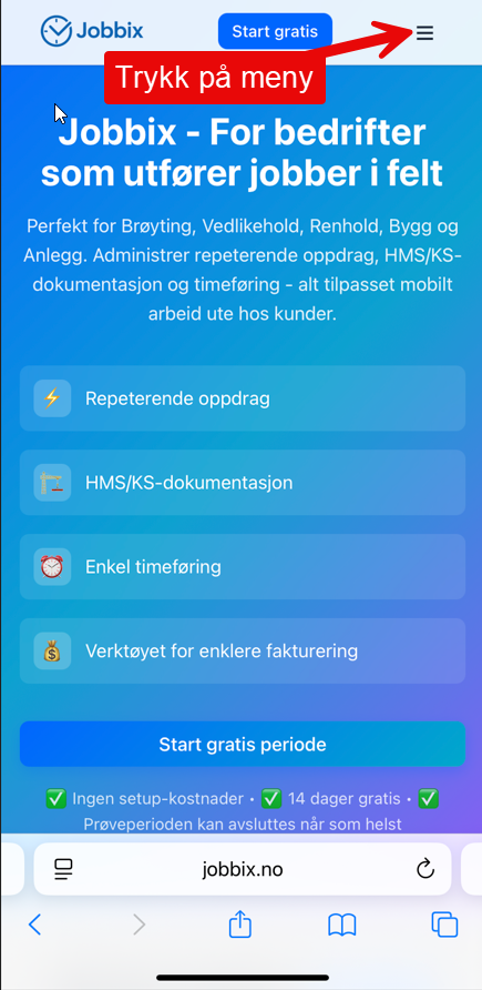Trinn 1 – Trykk på meny